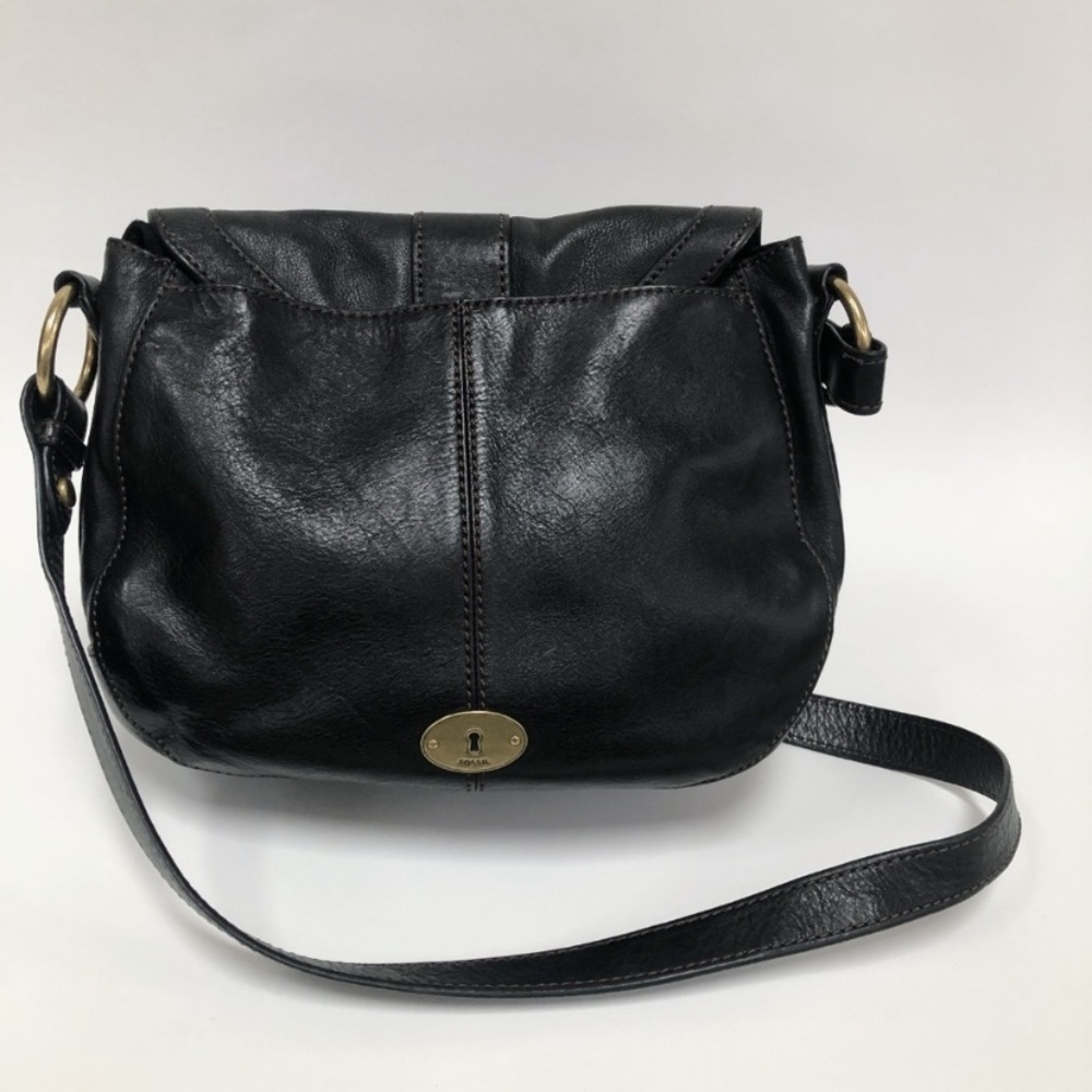 Fossil black leather saddle bag